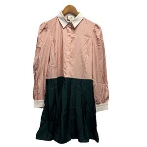 Tuckernuck Women's Small Pink/Green Polyester Collared Callahan Shirt Dress euc